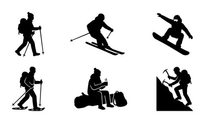 Fototapeta premium Black winter sports and adventure icons, set for outdoor activity