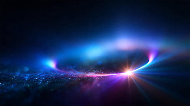 Abstract Glowing Neon Light Ring on Dark Futuristic Background