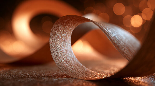 Elegant Curved Golden Ribbon with Warm Bokeh Lighting