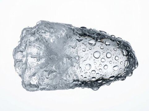 Close-up of a glistening ice block covered in water droplets