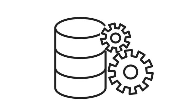 Animated database icon with rotating gears video loop