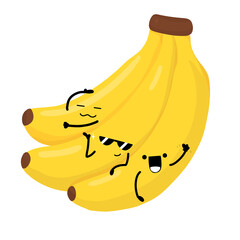 Cute banana bunch characters holding each other vector illustration © ปิยะพงษ์ ฝีปากเพราะ