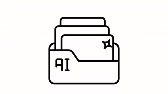 Animated iconic black and white digital folder symbol in ai format, perfect for computer graphics labels. Transfer files with style.