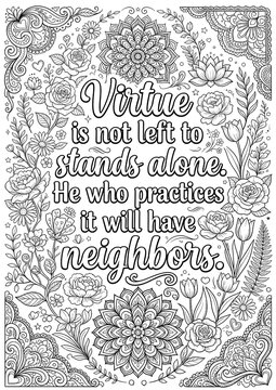 Inspirational Quote Coloring Page Floral Mandala Design Black And White