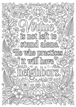 Inspirational Quote Coloring Page Floral Mandala Design Black And White