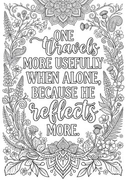 Inspirational Quote Coloring Page Floral Mandala Design Black And White