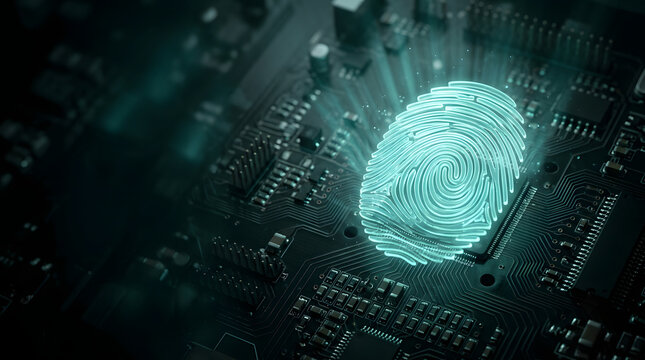 Glowing padlock over circuit board, cybersecurity and data protection concept - variation 3
