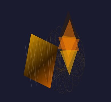 Abstract geometric shapes with orange triangles and rectangle