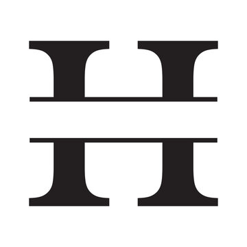 Serif split letter H monogram, elegant initial frame for personalized names, black vector alphabet element for wedding and home decor