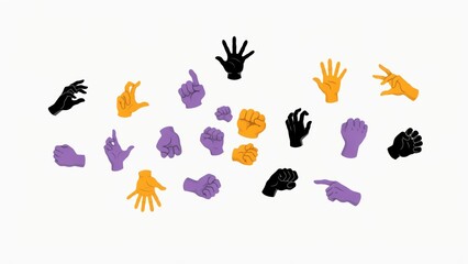 Fototapeta premium A set of spooky halloween hands in purple orange and black colors vector illustration