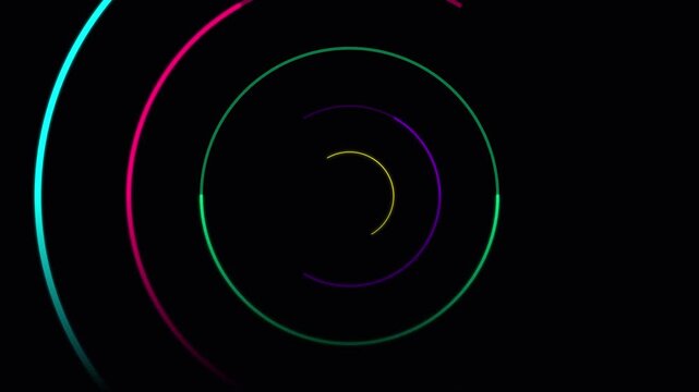 Abstract neon circles rotating on black background video