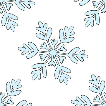 Snowflakes seamless pattern on white background. Christmas gift wrap, wallpaper, textile prints, and winter themed packaging.