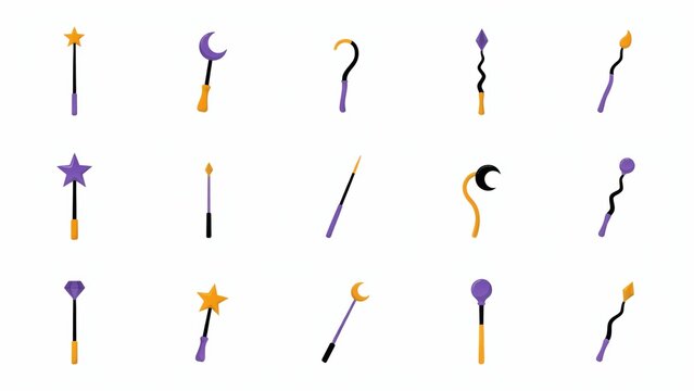 Halloween magic wands vector set with stars and crescent moons for festive designs