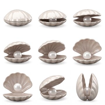 Shell pearl clam oyster 3d collection of opening sea shells