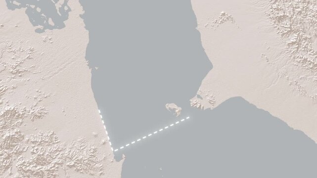 Bab al Mandeb strait geopolitical risk map with hazard warning sign in Red Sea region motion graphic.