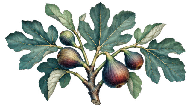 Fig Fruit and Leaves Vintage Botanical Illustration
