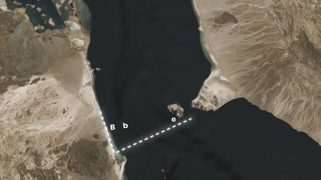 Satellite zooming out on bab el mandeb strait map with dotted line outline indicating exact location.