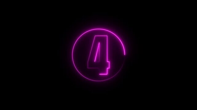 Bright pink neon number six glowing inside a circular frame isolated on black background video