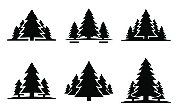 Set of evergreen pine tree silhouette icons for nature and forest design with black shape design elements nature icon graphic design landscape desi