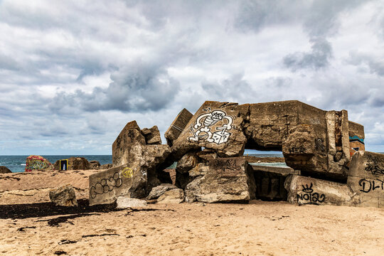 Vicq-sur-Mer, Cotentin, Normandy, Manche, France - Blockhaus on the beach of Neville-sur-Mer
