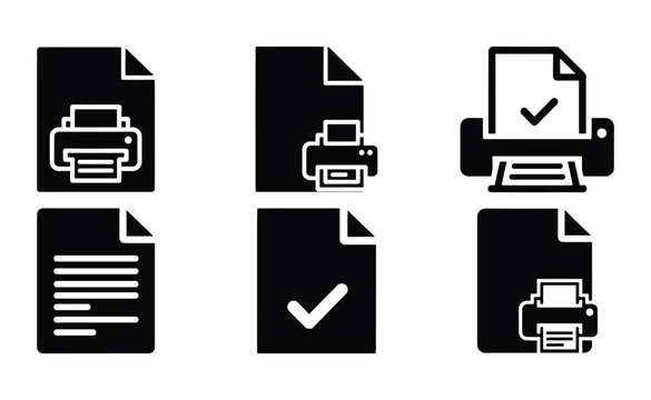 Collection of document and printer icons for office work and file management with printer icon office equipment print job paper document check mark