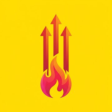 Abstract fire flame icon with rising arrows for growth concept