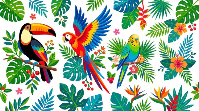 colorful tropical birds vector illustration