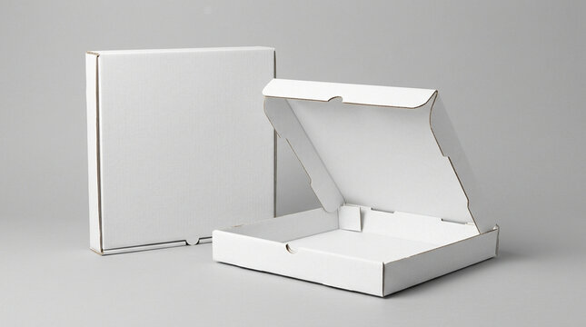 Blank white pizza box mockup on a neutral gray background