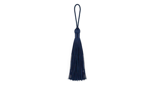 Dark blue decorative tassel hanging isolated on a white background