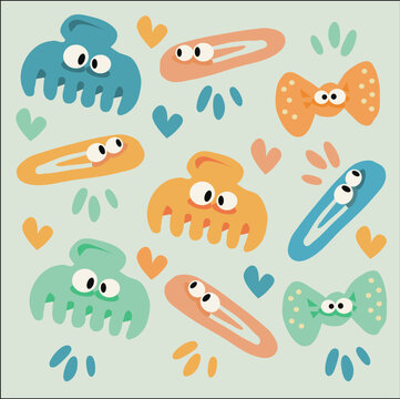 Cute Hair Clips and Claw Clips Pattern with Funny Eyes.