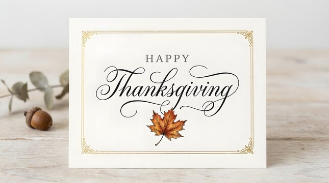 Elegant thanksgiving invitation with calligraphy and watercolor autumn leaf design