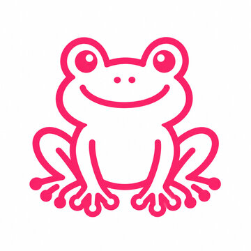 Smiling frog pink line icon on white background