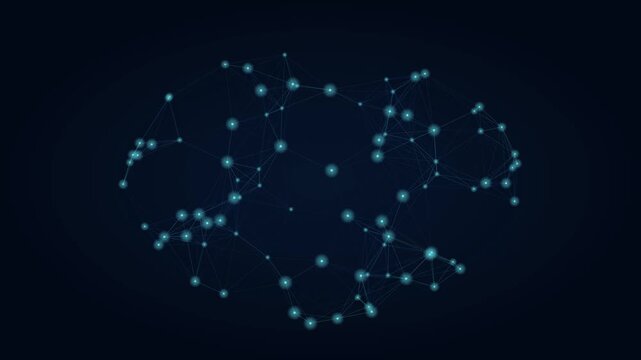 R&eacute;seau de particules connect&eacute;es tournant et pulsant doucement dans l&rsquo;espace