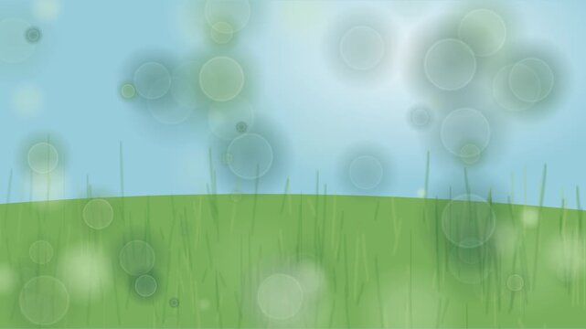 Herbe verte et ciel bleu d&eacute;focalis&eacute;s avec bokeh naturel et mouvement doux