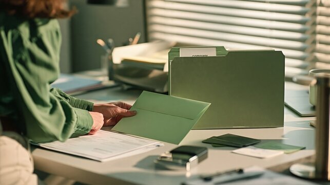 Compliance Assistant Placing a Sealed Envelope Beside an Office Folder