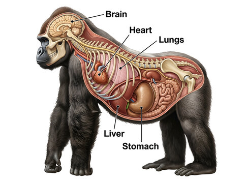 Gorilla anatomical diagram with internal organs labeled