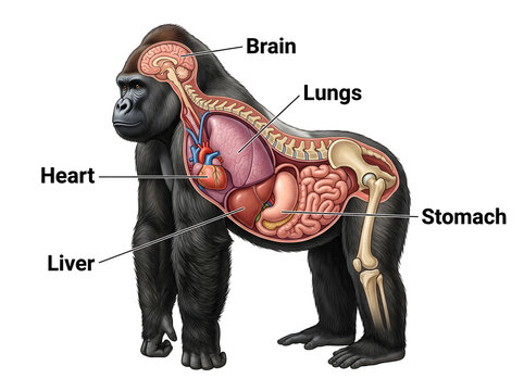 Gorilla internal organs anatomical diagram illustration