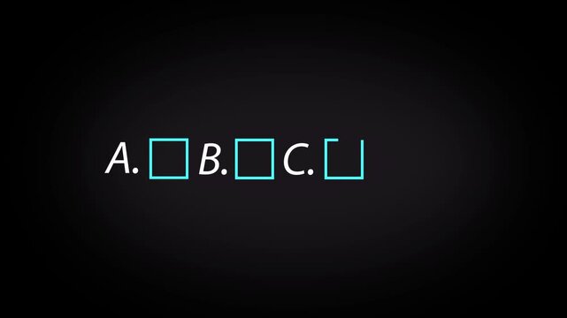  Multiple choice answer form featuring A B C and D checkbox options with different selection indicators, and online form concepts.