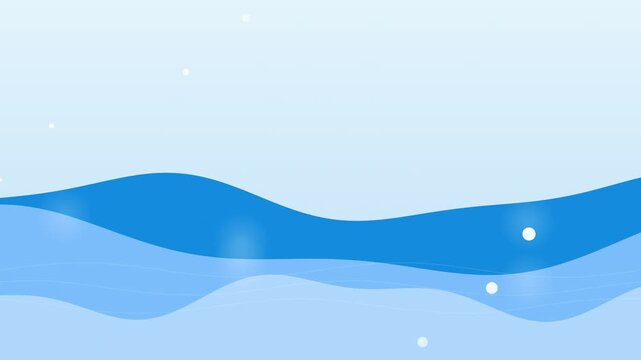 Minimalist blue ocean wave motion graphic background with bubbles.