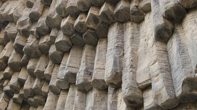 Symphony of Stones, Armenia. Hexagonal stone formations display a captivating arrangement, highlighting the intricate details of geological structures in a natural setting
