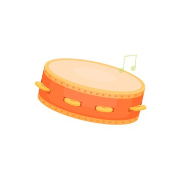 Animated tambourine moving with musical notes, rhythmic percussion instrument illustration for music, dance and entertainment concept