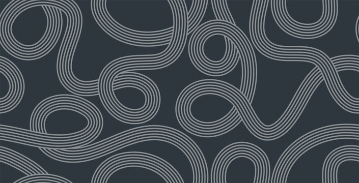 Seamless curved line wallpaper on a black background.