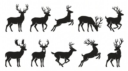 Obraz premium collection of black silhouettes of deer with antlers