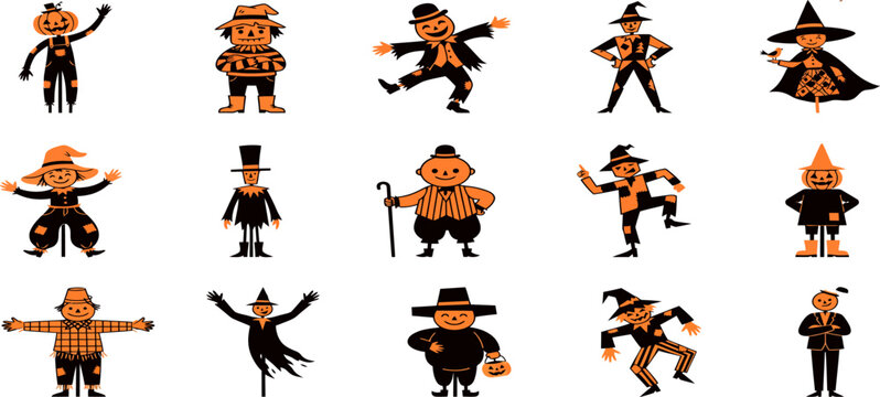 Collection of vintage shadow puppets depicting various characters and poses