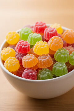 Bowl of colorful gumdrop candies