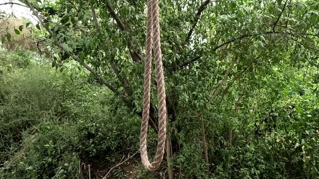 Rustic Natural Jute Rope Hanging Loop Swing In Urban Forest