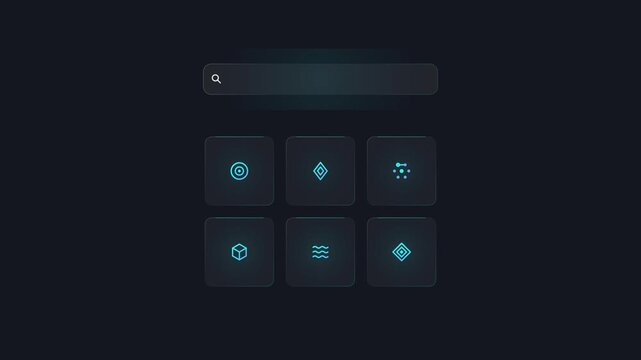 Modern glowing search bar and futuristic menu options with neon