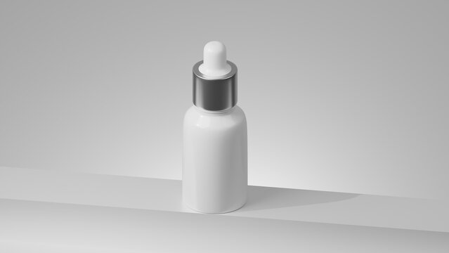 White Cosmetic Dropper Bottle Mockup on Minimalist Grey Background
