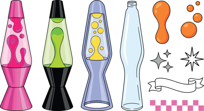 Lava Lamps Set with Various Colors, Shapes, and Decorative Elements