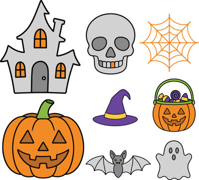 Colorful Halloween Icons Collection Minimal Vector Set